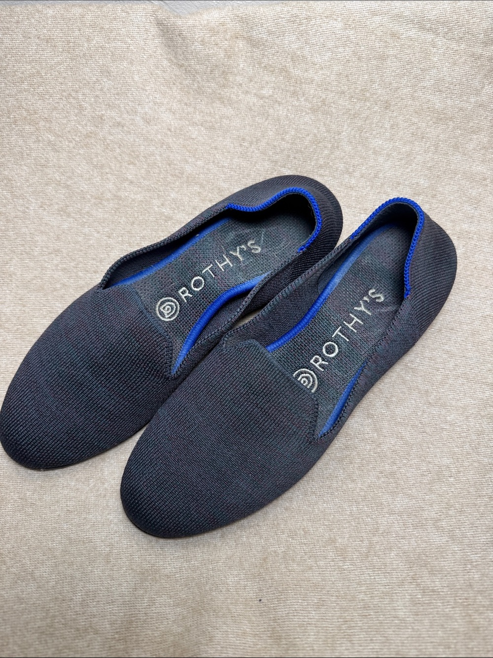 Rothy's Black/Navy Knit Women's Slip-On Flats with Royal Blue Trim